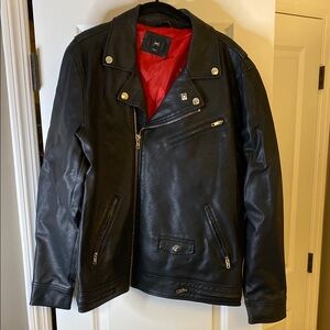 Black Faux Leather Biker Jacket Obey